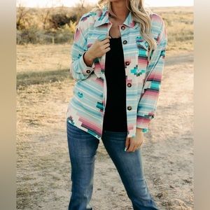 MEET ME IN THE MIDDLE SHACKET • MEDIUM• PINK /TURQUOISE/CREAM • NWT